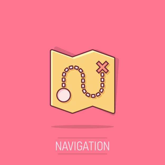 Icono de pin del mapa en estilo cómico Ilustración vectorial de dibujos animados de navegación GPS en un fondo aislado Concepto de negocio de efecto de salpicaduras de posición de localización