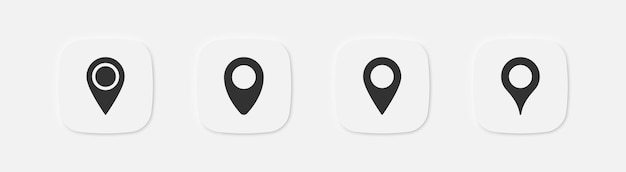 Ícono de pin del mapa Símbolos de pin geográfico Íconos de marca de lugar Signo de punto GPS Símbolo de flecha de viaje Signo aislado vectorial
