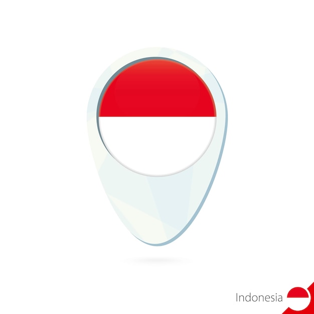 Icono de pin de mapa de ubicación de bandera de Indonesia sobre fondo blanco