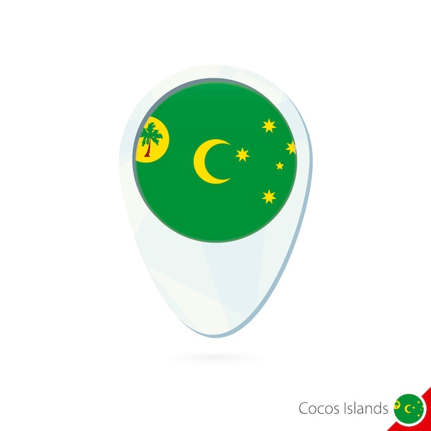 Icono de pin de mapa de ubicación de bandera de Islas Cocos sobre fondo blanco