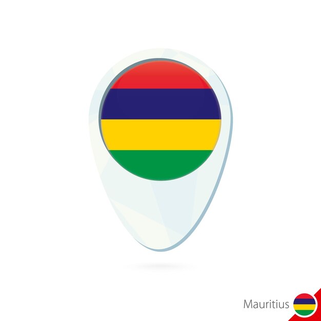 Icono de pin de mapa de ubicación de bandera de Mauricio sobre fondo blanco