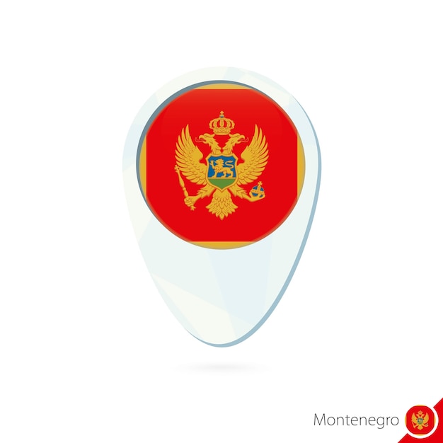 Icono de pin de mapa de ubicación de bandera de Montenegro sobre fondo blanco