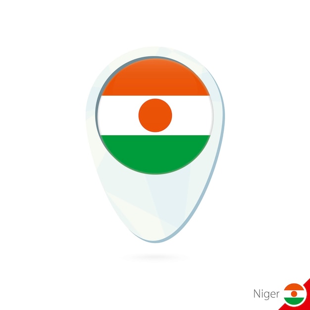 Icono de pin de mapa de ubicación de bandera de Níger sobre fondo blanco