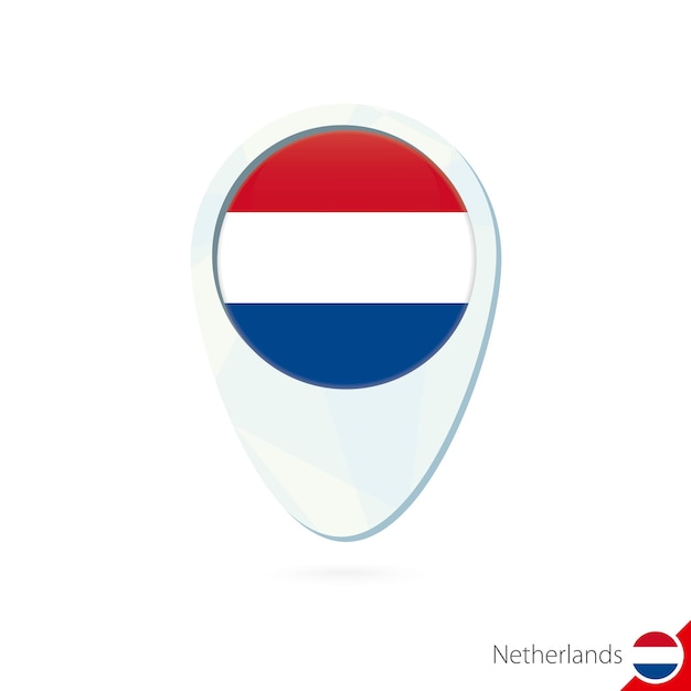 Icono de pin de mapa de ubicación de bandera de Países Bajos sobre fondo blanco