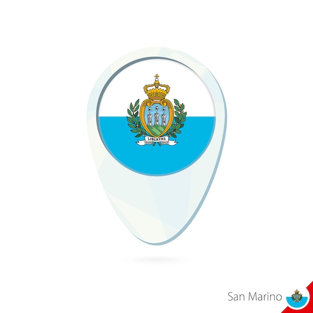 Icono de pin de mapa de ubicación de bandera de San Marino sobre fondo blanco