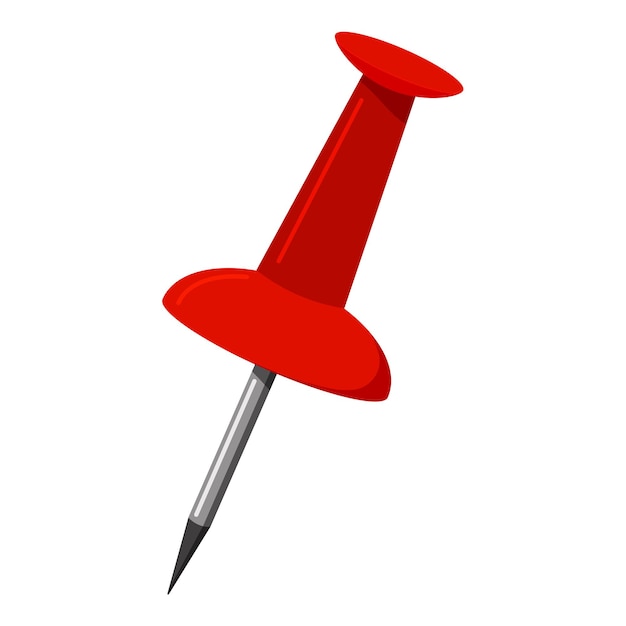 Icono de pin de oficina de empuje rojo aislado sobre fondo blanco. Ilustración de vector de signo de botón de conexión de oficina.