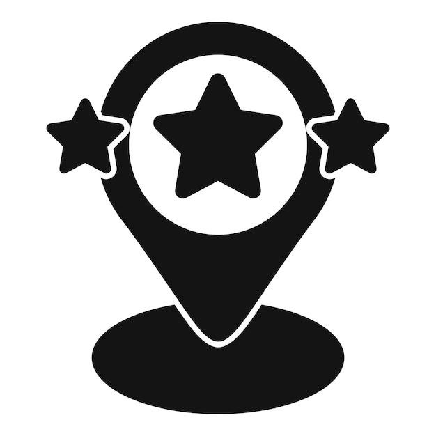 Icono de pin de ubicación con estrellas en blanco y negro