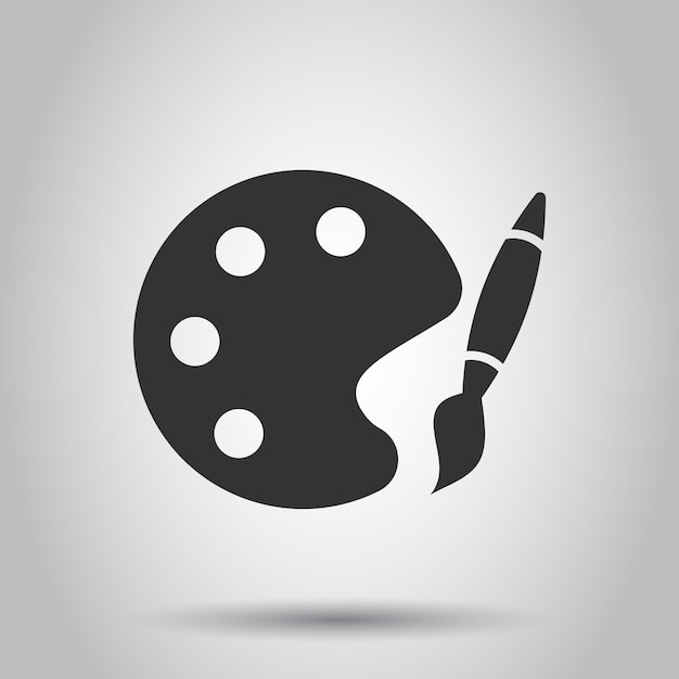 Icono de pincel de pintura en estilo plano Ilustración vectorial de paleta en fondo blanco aislado Concepto de negocio de instrumentos de pintura