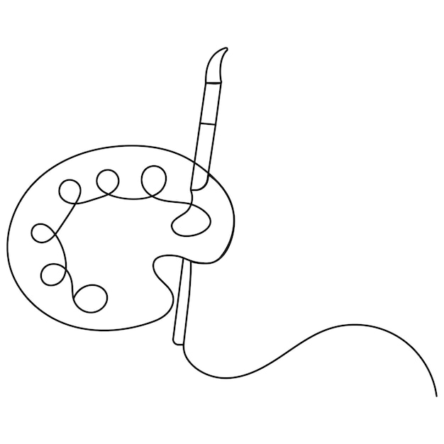 Icono de pincel de pintura de paleta de arte continuo dibujo de una línea ilustración vectorial de contorno