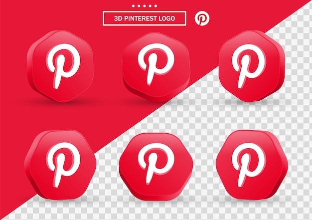 Vector icono de pinterest 3d en marco de estilo moderno y polígono para logotipos de iconos de redes sociales