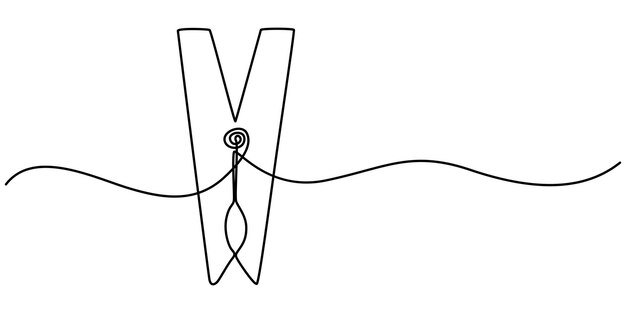 Icono de pinza de madera de una línea continua Ilustración de dibujo de una pinza de ropa una línea continua