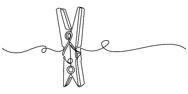 Icono de pinza de madera de una línea continua Ilustración de dibujo de una pinza de ropa una línea continua