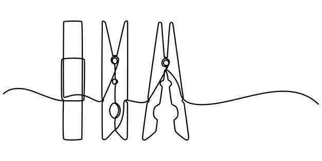 Icono de pinza de madera de una línea continua Ilustración de dibujo de una pinza de ropa una línea continua