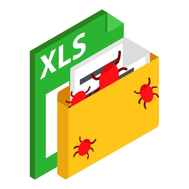 Icono de piratería web vector isométrico Ataque de errores en el formato de archivo xls del documento Virus informático protección de datos de seguridad en Internet