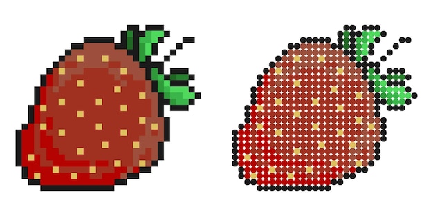 Ícono de píxel fresas maduras y jugosas Frutas y bayas de verano Vegetarianismo vitaminas saludables