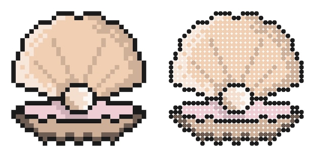 Icono de píxel Icono de perla brillante del mar y en concha abierta Tesoro del mar y el océano Juego retro sencillo