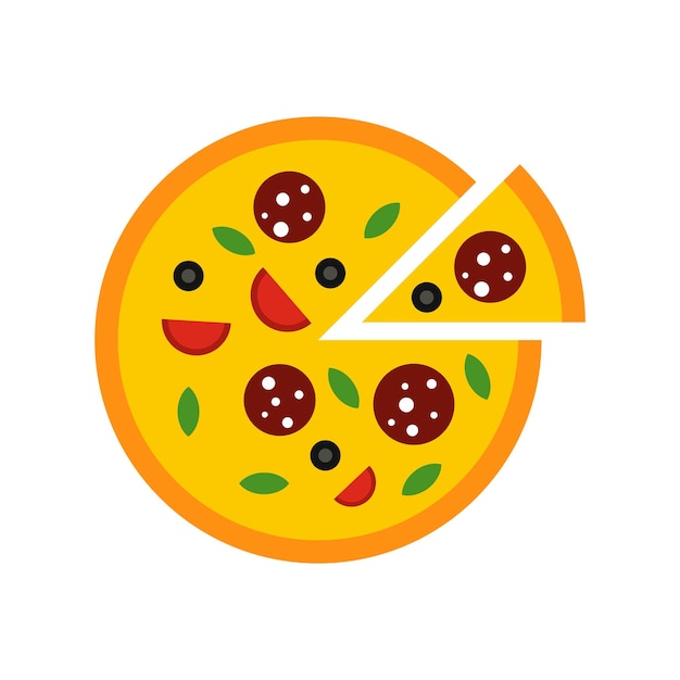 Icono de pizza en estilo plano aislado sobre fondo blanco