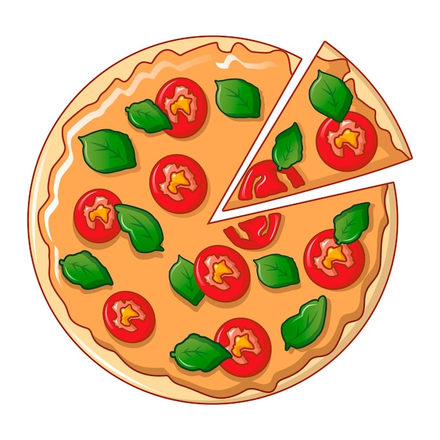 Vector icono de pizza de vista superior caricatura de icono de vector de pizza de vista superior para diseño web aislado sobre fondo blanco