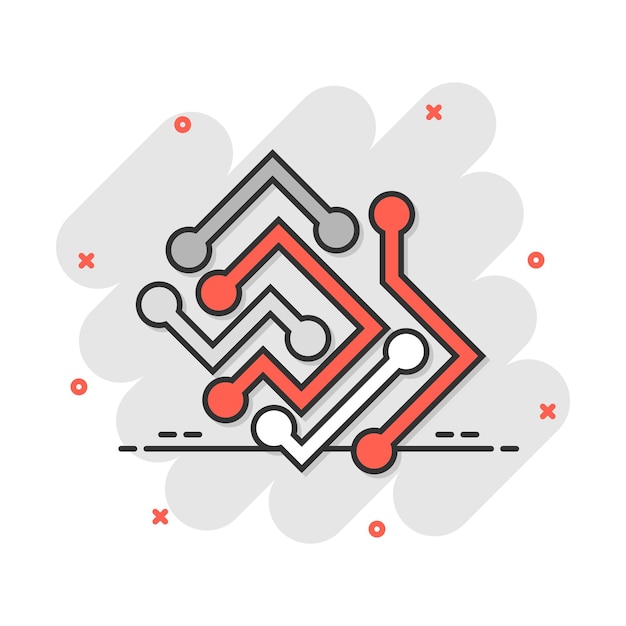 Icono de placa de circuito en estilo cómic Tecnología microchip vector dibujos animados ilustración pictograma Procesador motherboard concepto de negocio efecto de salpicadura