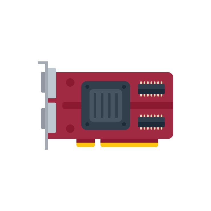 Vector icono de placa gpu vector plano tarjeta de computadora ventilador de chip aislado