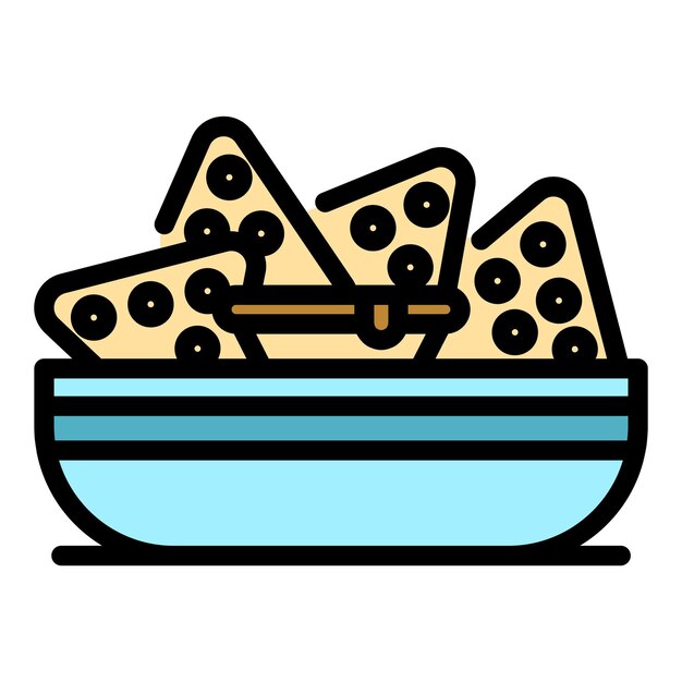 El icono de la placa de nachos El contorno de la placa del nachos El icono vectorial del color es plano y aislado