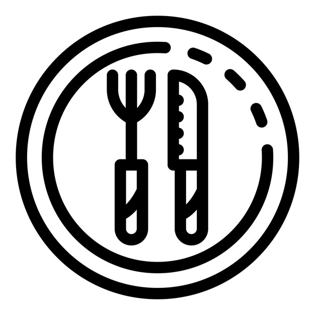 Icono de placa de tenedor de cuchillo Icono de vector de placa de tenedor de cuchillo de contorno para diseño web aislado sobre fondo blanco