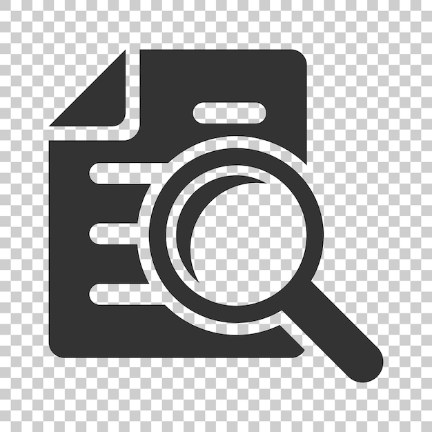 Icono del plan del documento de escrutinio en estilo plano Ilustración vectorial de la declaración de revisión en un fondo aislado Documento con lupa concepto de negocio