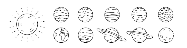 Vector icono del planeta. conjunto de sistema solar. icono lineal. planeta vectorial.