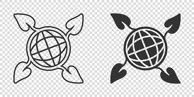 Icono de planeta y hoja en estilo plano Ilustración de vector mundial y ecológico sobre fondo blanco aislado Globo y concepto de negocio orgánico