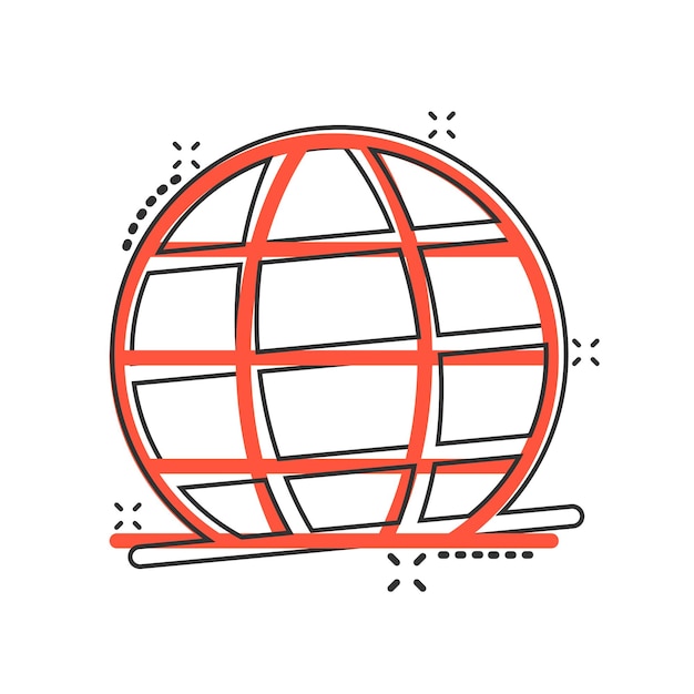 Icono de planeta tierra en estilo cómic Ilustración de vector de dibujos animados geográficos de globo sobre fondo blanco aislado Concepto de negocio de efecto de salpicadura de comunicación global
