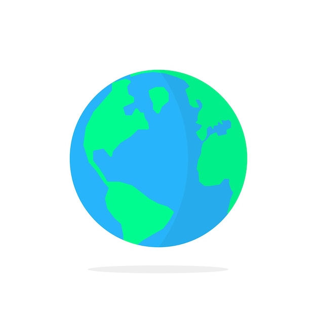 Icono de planeta tierra simple con sombra. concepto de viaje alrededor del mundo, órbita, medio ambiente, insignia de línea aérea, geo. tendencia de estilo plano logotipo moderno diseño gráfico ilustración vectorial sobre fondo blanco