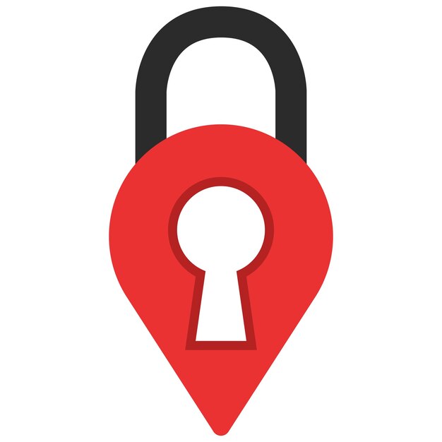 Ícono plano de acceso a la privacidad de la ubicación aislado en fondo blanco