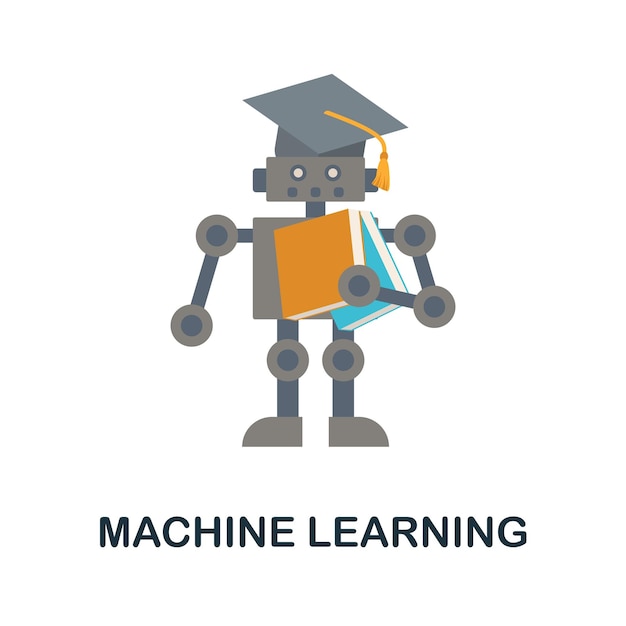 Ícono plano de aprendizaje automático Signo de color de la colección de aprendizaje automático Ilustración de ícono de aprendizaje automático creativo para infografías de diseño web y más