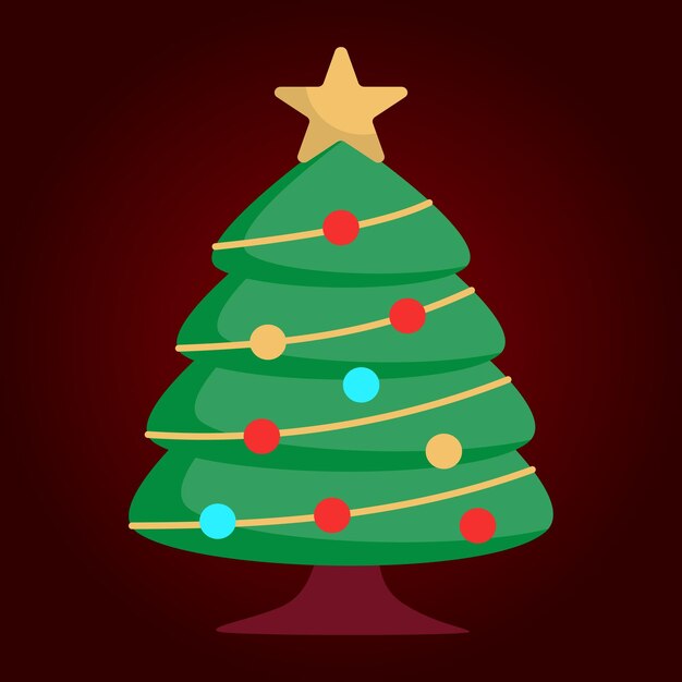Icono plano del árbol de Navidad sobre un fondo rojo ilustración vectorial