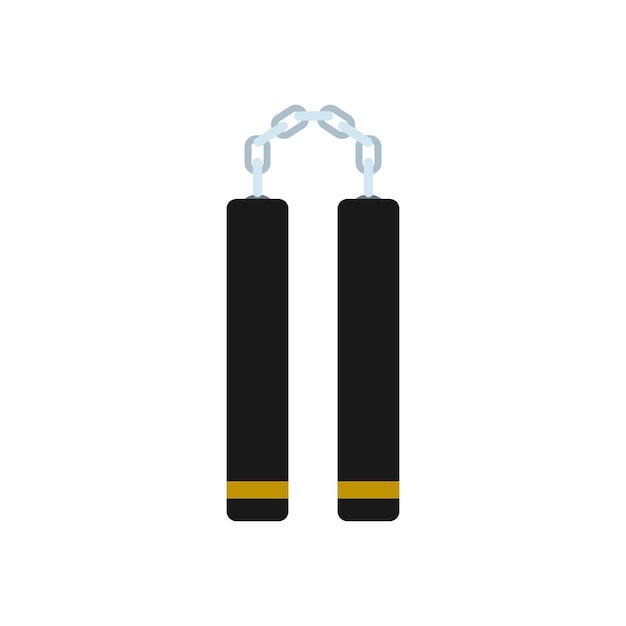 Icono plano de arma Nunchaku aislado sobre fondo blanco