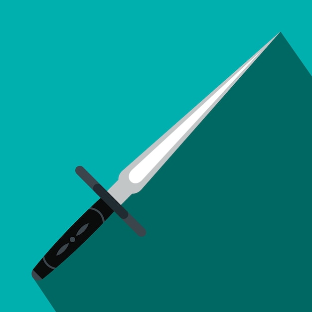 Vector icono plano del arma wakizashi sobre un fondo azul.