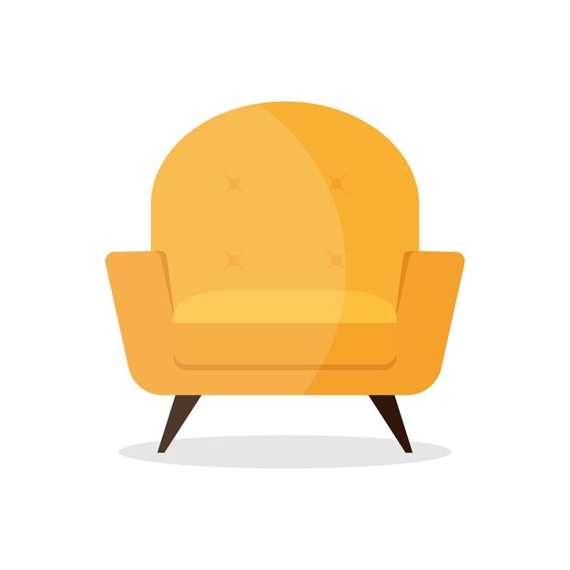 Icono plano del asiento del sillón amarillo aislado sobre un fondo blanco