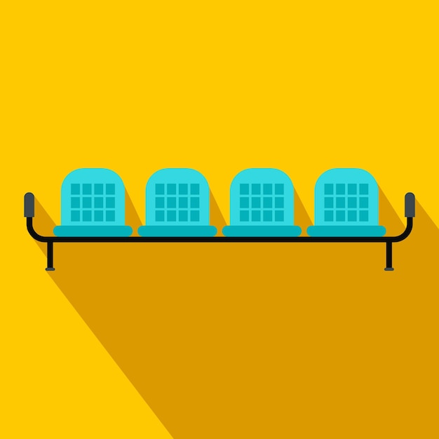Icono plano de asientos de aeropuerto sobre un fondo amarillo