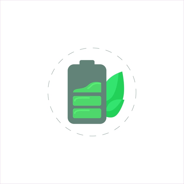 Icono plano de batería ecológica sobre fondo blanco