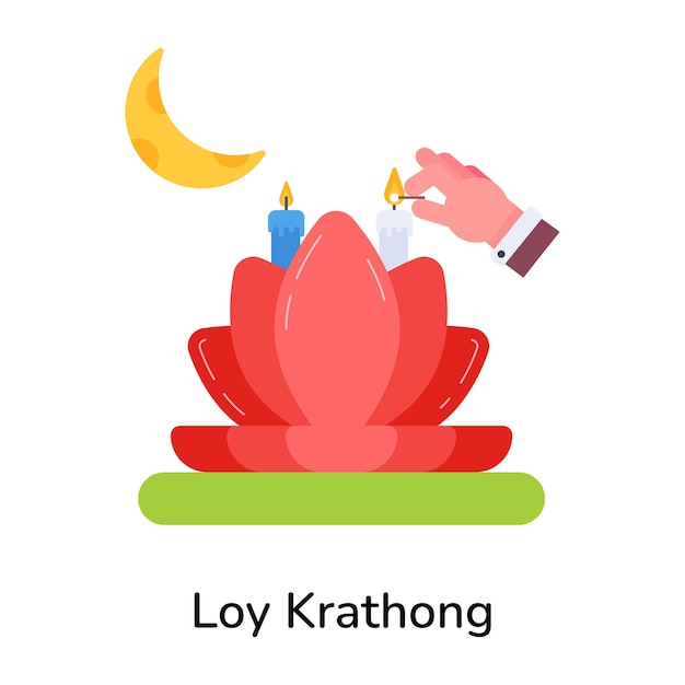 Vector un ícono plano bien diseñado de loy krathong