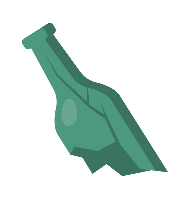 Vector icono plano de botella de vidrio roto clasificación y utilización de basura