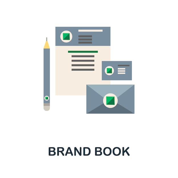 Icono plano de Brand Book Signo de color de la colección de pensamiento de diseño Ilustración de icono de Creative Brand Book para infografías de diseño web y más