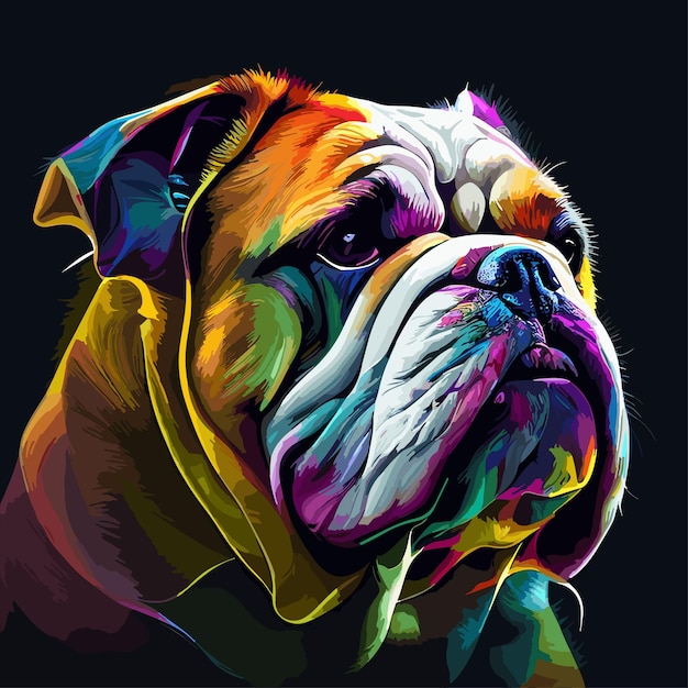 Icono plano de bulldog americano aislado sobre fondo negro bulldog en vector de perro lindo estilo pop art