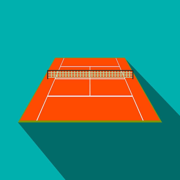 Icono plano de cancha de tenis Símbolo de juego con sombra sobre un fondo azul