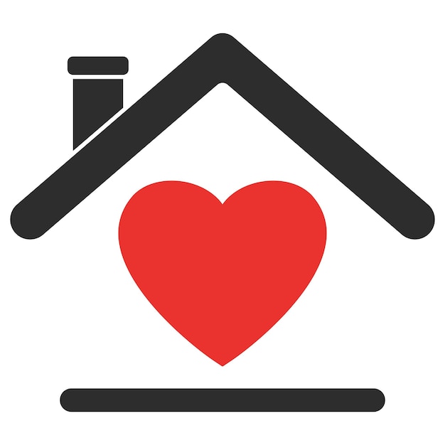 Icono plano de casa y corazón aislado sobre fondo blanco