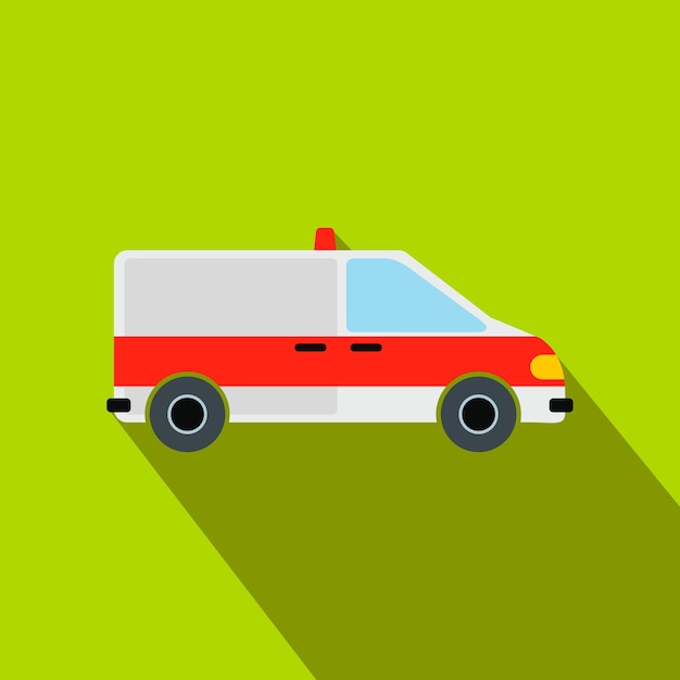 Vector icono plano del coche de ambulancia sobre un fondo verde