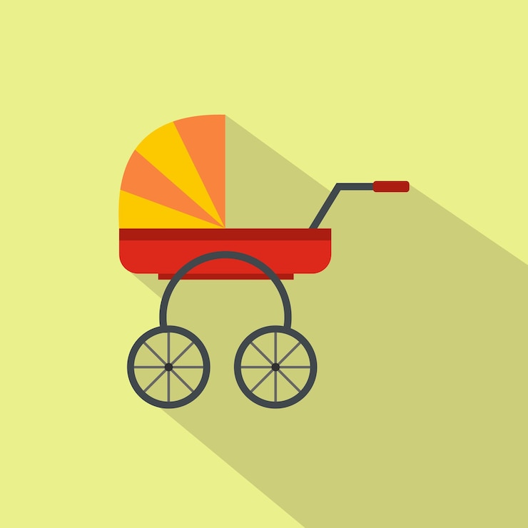 Vector icono plano de cochecito de bebé para web y dispositivos móviles