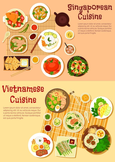 Icono plano de cocina vietnamita y singapurense