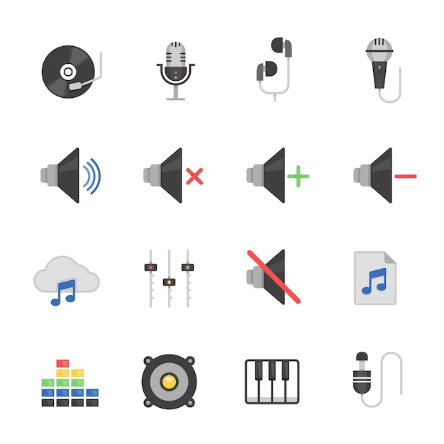 Ícono plano de color de audio y sonido