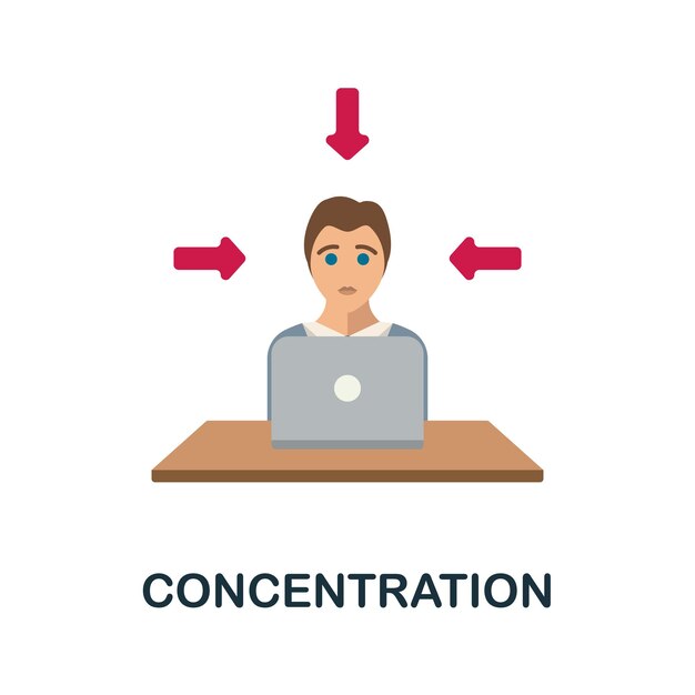 Icono plano de concentración Signo de color de la colección de productividad Ilustración de icono de concentración creativa para infografías de diseño web y más